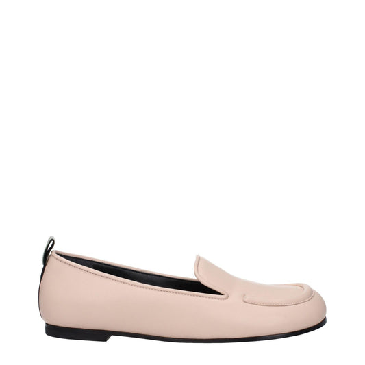 Premiata Pink Leather Slip-On Loafers with round toe and low flat heel, featuring a back logo detail on leather sole.