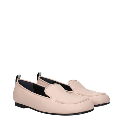 Premiata Pink Leather Slip-On Loafers with round toe and low flat heel, featuring leather sole and back logo, in pink and nude color.