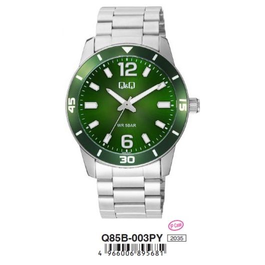Q&Q Mod. GENT DIVER ONLY TIME wristwatch, quartz movement, 5 ATM water resistance, metal case and strap, 42mm, green dial, in official box