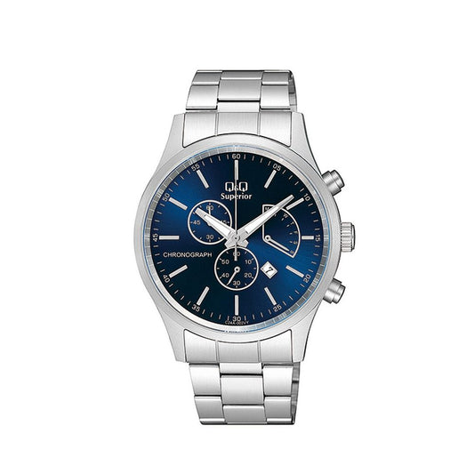 Q&Q SUPERIOR Mod. GENT CHRONOGRAPH - DATE wristwatch with 42 mm metal case and stainless steel bracelet, features chronograph and date functions.