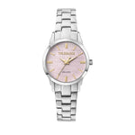 Stylish silver TRUSSARDI MOD. T-BENT watch with a pink dial and gold-tone accents.