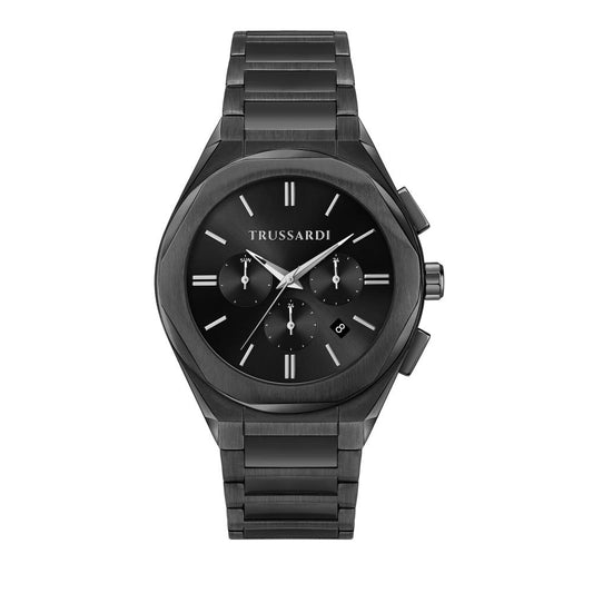TRUSSARDI MOD. BIG watch with black stainless steel bracelet and chronograph features