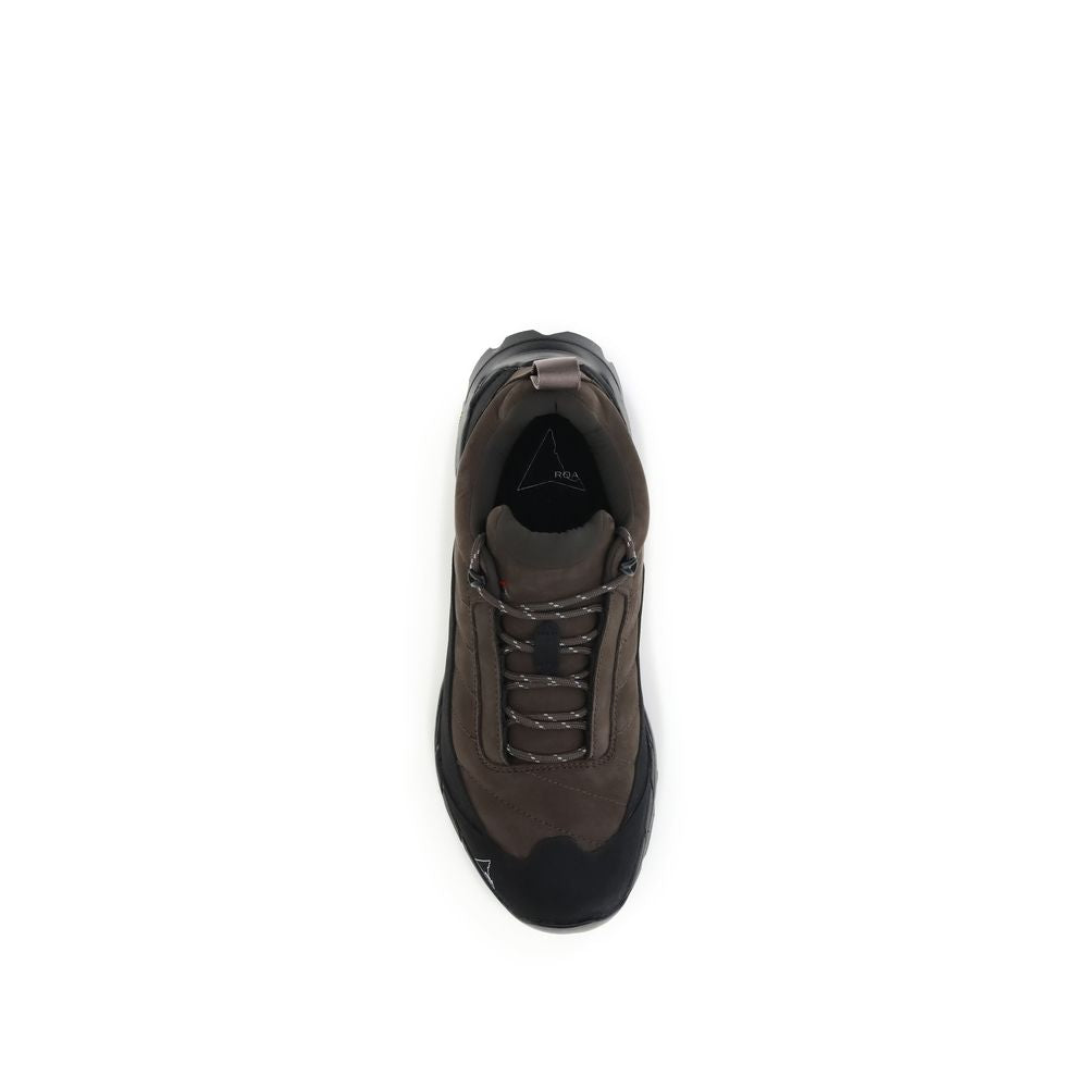 Top view of ROA Brown Calf Leather Bos Taurus Athletic Sneakers with lace-up design.
