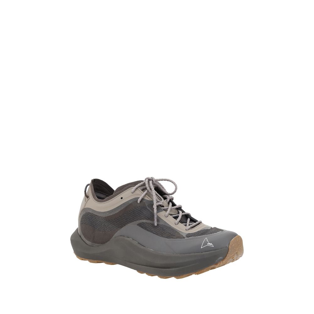 ROA Brown Polyester Athletic Sneakers with reinforced toe and lace-up closure, featuring platform sole and branded insole for AW25 season.