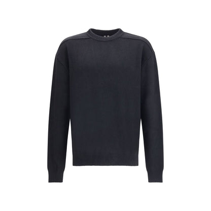 Rick Owens Black Cashmere Cashmere Sweater with exposed stitching and ribbed crew neck, showcasing modern and essential style for AW25.