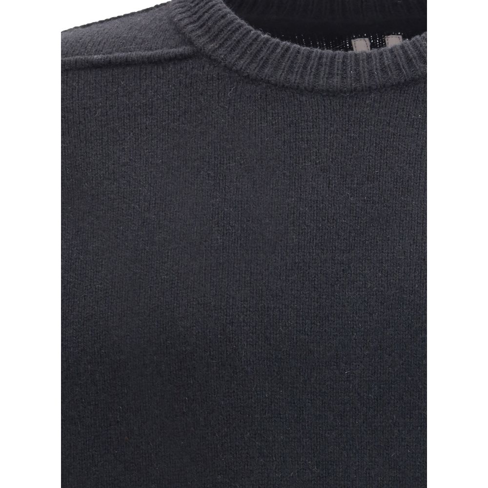 Rick Owens Black Cashmere Cashmere Sweater with ribbed crew neck and exposed stitching detail for AW25 season.