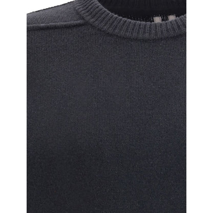 Rick Owens Black Cashmere Cashmere Sweater with ribbed crew neck and exposed stitching detail for AW25 season.