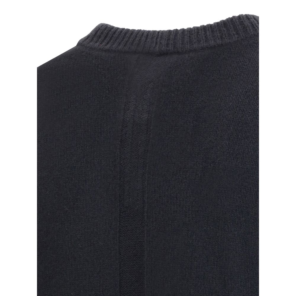 Rick Owens Black Cashmere Cashmere Sweater with ribbed crew neck and exposed stitching, AW25 collection.