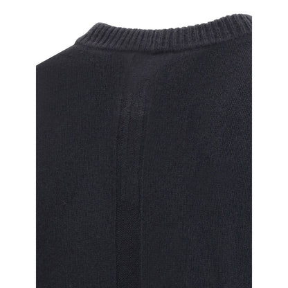 Rick Owens Black Cashmere Cashmere Sweater with ribbed crew neck and exposed stitching, AW25 collection.