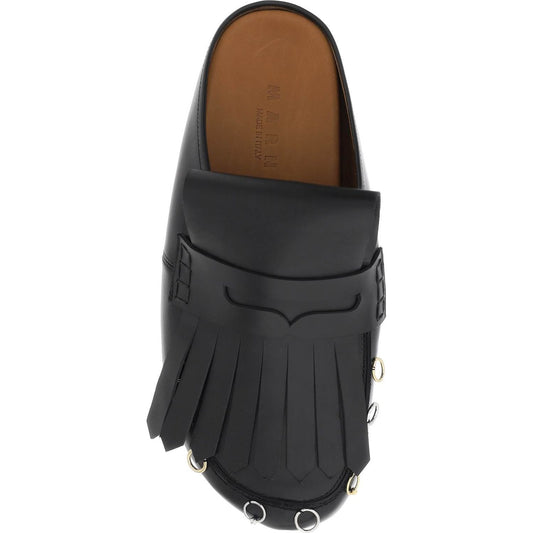 Marni leather clogs with bangs and piercings Sandals Marni Dark Slate Gray