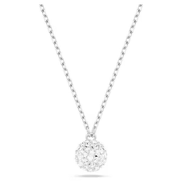 Elegant Swarovski crystal ball pendant necklace on a silver chain.