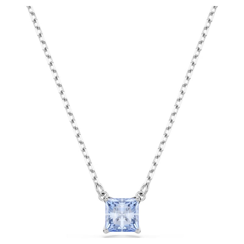 Elegant silver necklace with square blue gemstone pendant