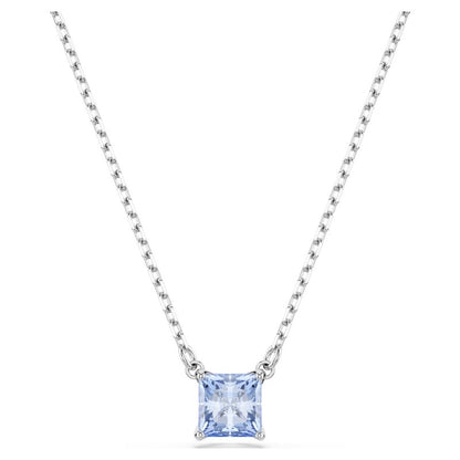 Elegant silver necklace with square blue gemstone pendant