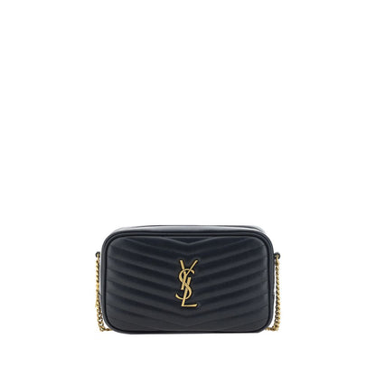 Saint Laurent Black Calf Leather Bos Taurus Shoulder Bag with quilted design, chain strap, and YSL plaque.