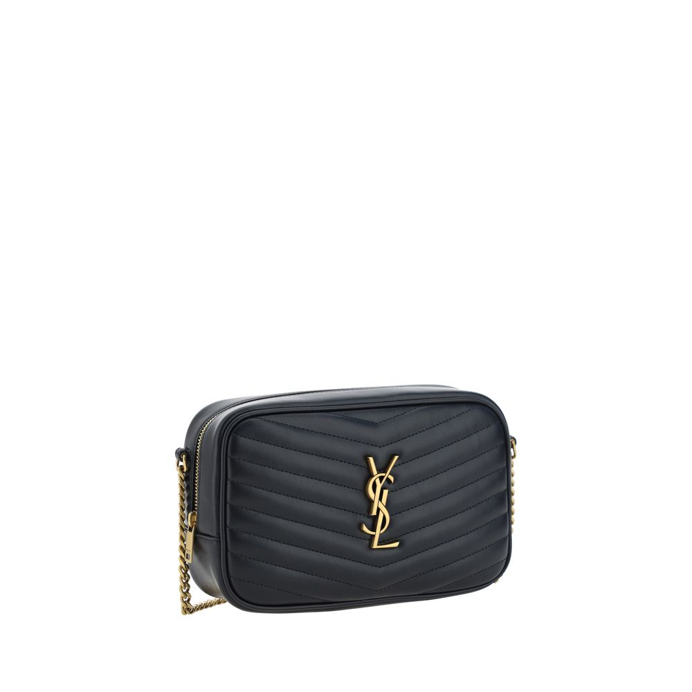 Saint Laurent Black Calf Leather Bos Taurus Shoulder Bag with quilted design and YSL plaque