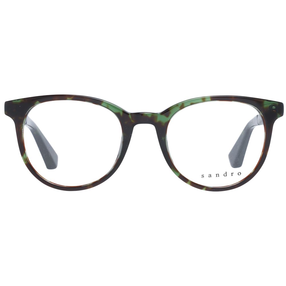 Sandro Green Women Glasses Frame in acetate, full-rim, round style with demo lenses, size 46-19-135, includes branded case.
