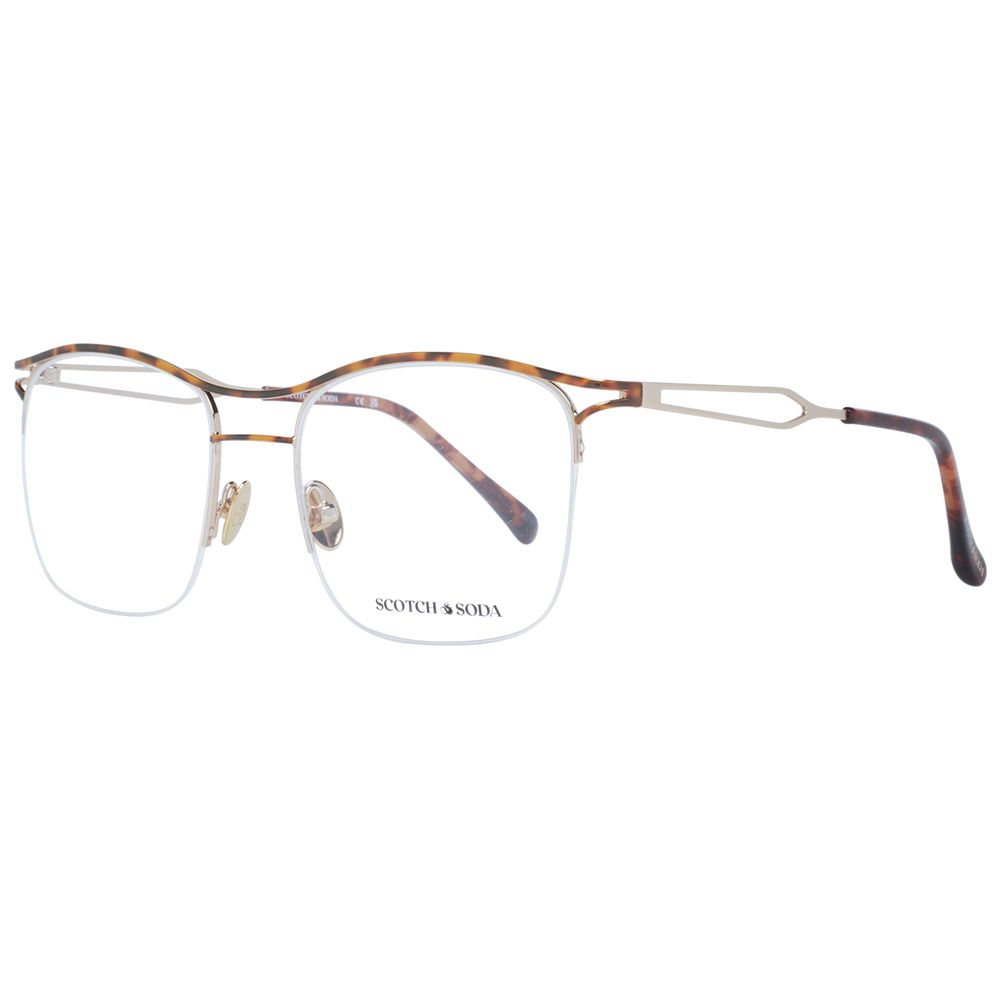 Scotch & Soda Brown Men Glasses Frame, stainless steel, half-rim, aviator style, demo lenses, includes branded case, size 53-19-140.