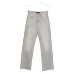 Alt Tag: Seven Jeans Grey straight leg denim pants with five-pocket styling and button fly, featuring wide-leg and belt loops.