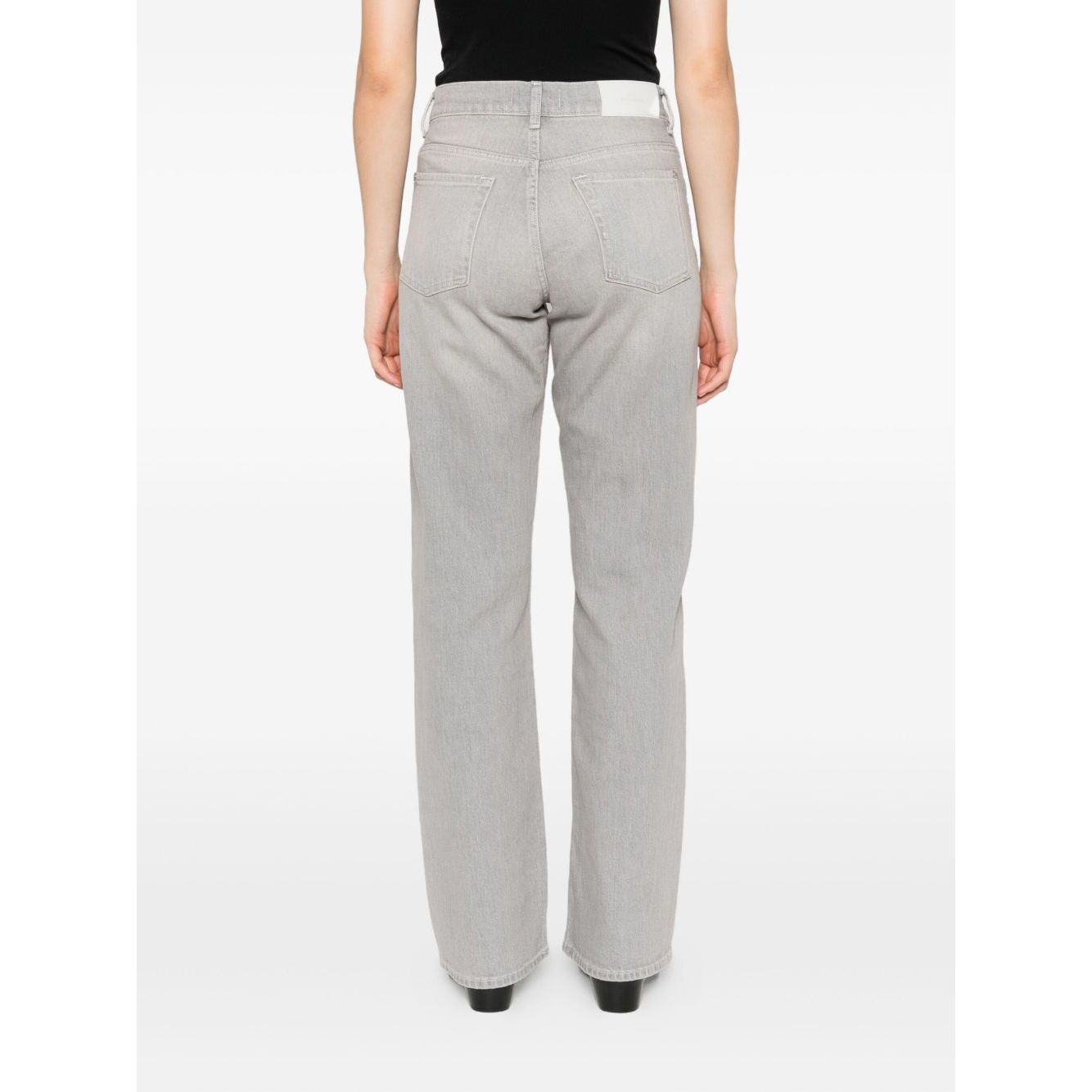 Back view of Seven Jeans Grey with straight leg five-pocket design, button fly, belt loops, and wide-leg denim style.
