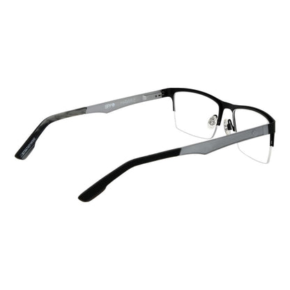 Spy Black Plastic Glasses (Frames) in half-rim design with black frame and demo lenses, featuring spring hinge for comfort.