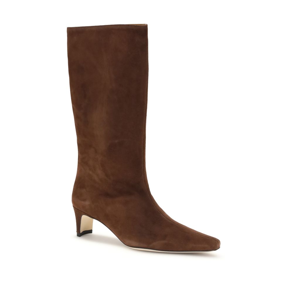 Staud Brown Lamb Ovis Aries Aries Ankle Boots in soft suede with sleek silhouette, sharp toe, and slim heel for modern elegance.