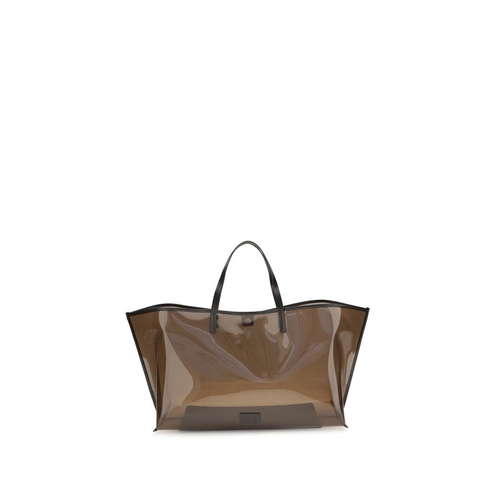 Staud Brown Pvc Handbag, a large, stylish tote with colorful PVC and unlined design, featuring a removable pocket for practicality and style.