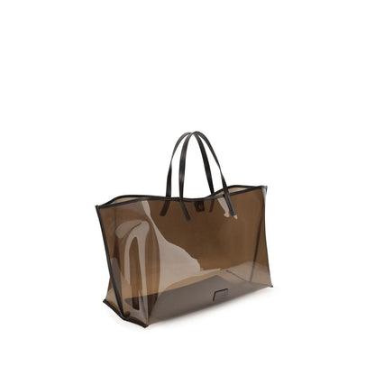 Staud Brown Pvc Handbag - modern see-through tote with black handles, perfect for stylish and practical daily use.