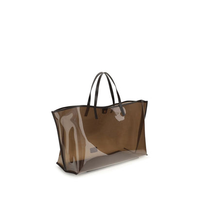 Staud Brown Pvc Handbag featuring a large transparent design, practical and stylish for daily use with a removable zippered pocket.