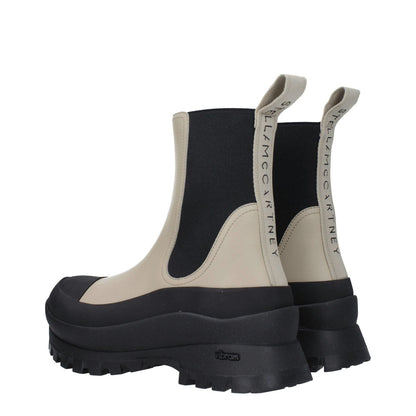 Stella McCartney Black Leather Ankle Boots back view with eco leather and logo, featuring rubber soles and mid heels.