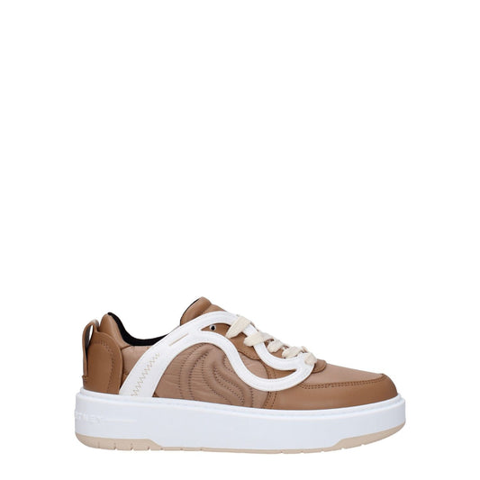 Stella McCartney Brown Fabric Chunky Sneakers with front and back logo, lace-up closure, rubber sole, and round toe design.