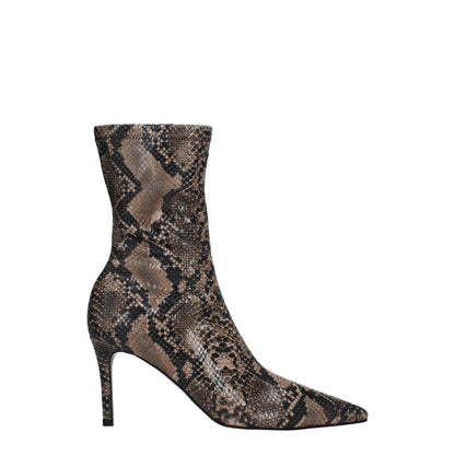 Stella McCartney Brown Leather Ankle Boots with python print eco leather, mid heels, and zip closure, vintage style.