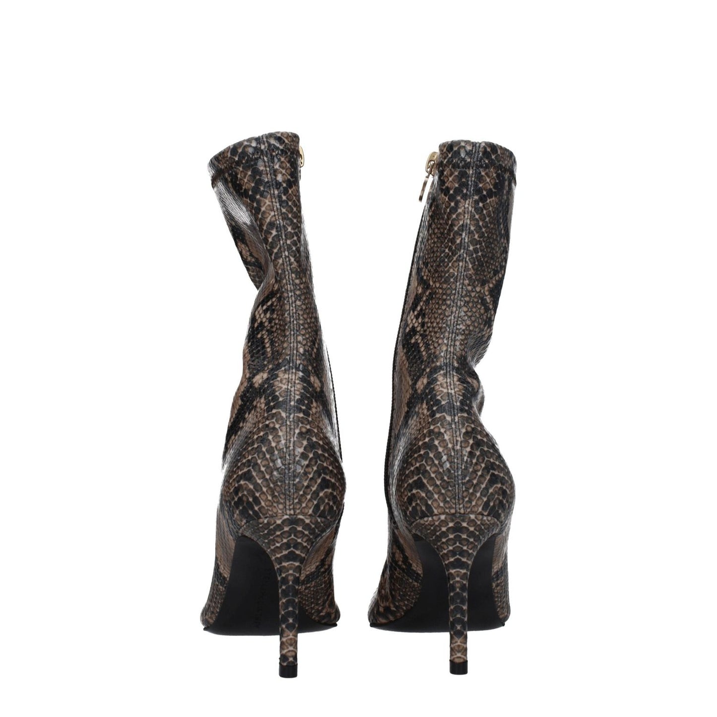Back view of Stella McCartney Brown Leather Ankle Boots with python print, eco leather, zip closure, and mid heels.