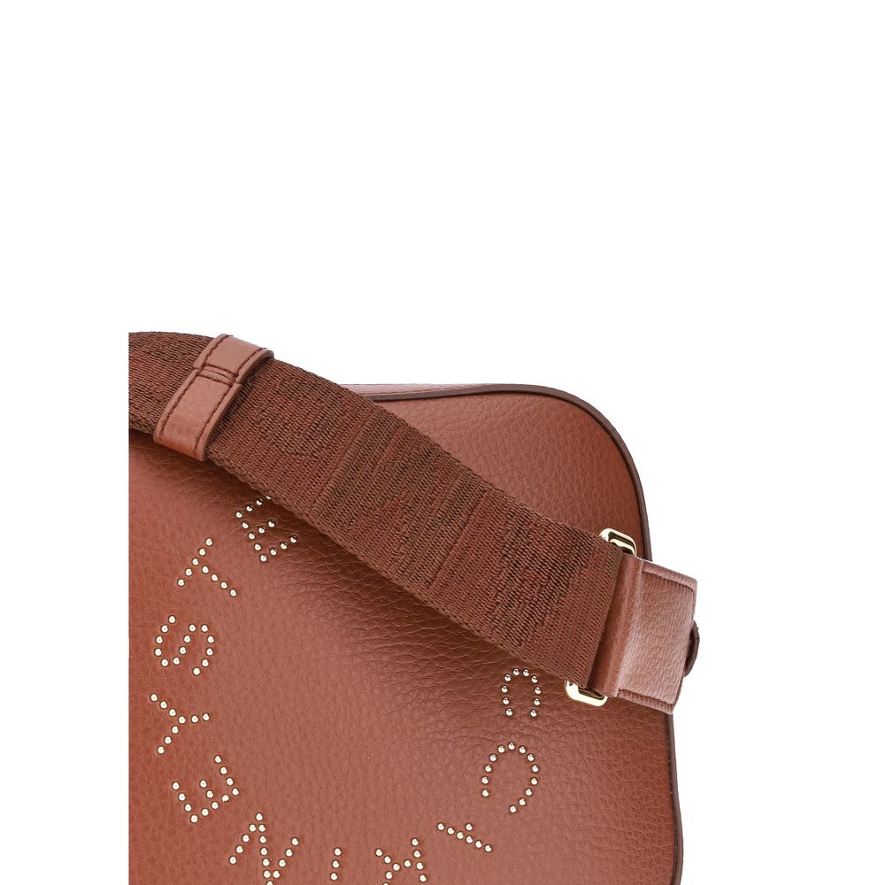 Stella McCartney Brown Other Fibres Shoulder Bag with monogram and adjustable fabric strap, showcasing eco-friendly faux leather design.