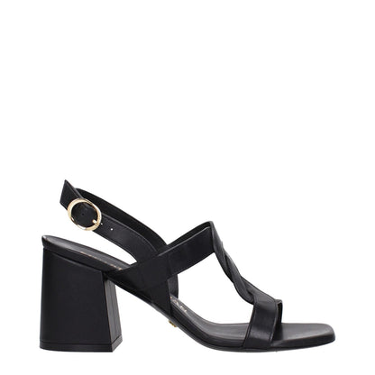 Stuart Weitzman Black Leather Platform Sandals with mid heels, open toe, and buckle closure. Casual style, fit C, 7.5 cm heel height.