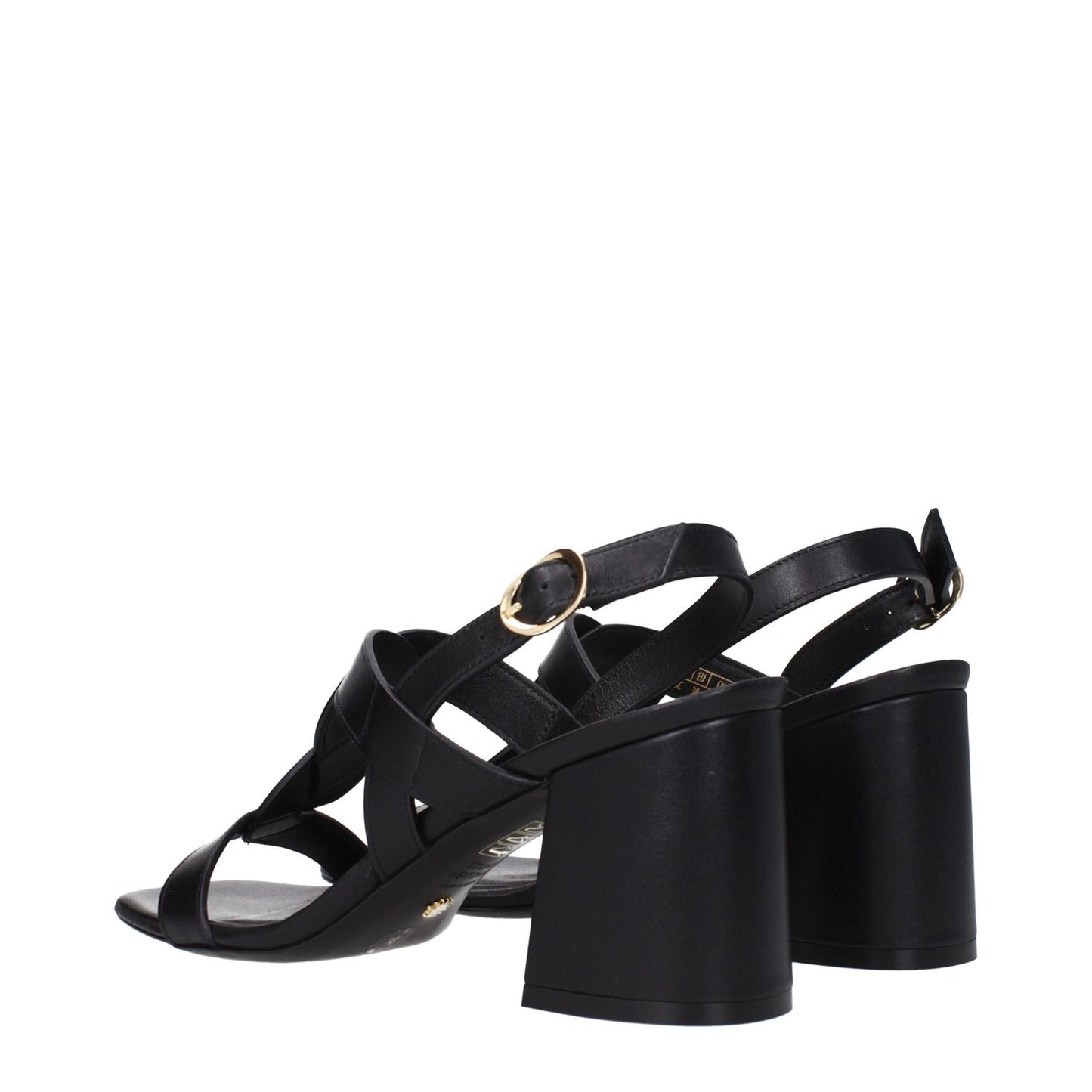 Stuart Weitzman Black Leather Platform Sandals with buckle closure and open toe, featuring mid heels and leather sole.