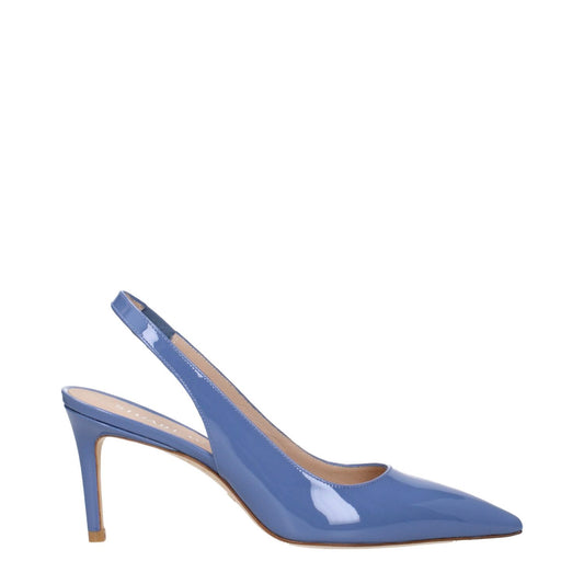 Stuart Weitzman Light Blue Leather High Heel Pumps with pointy toe and mid heels.