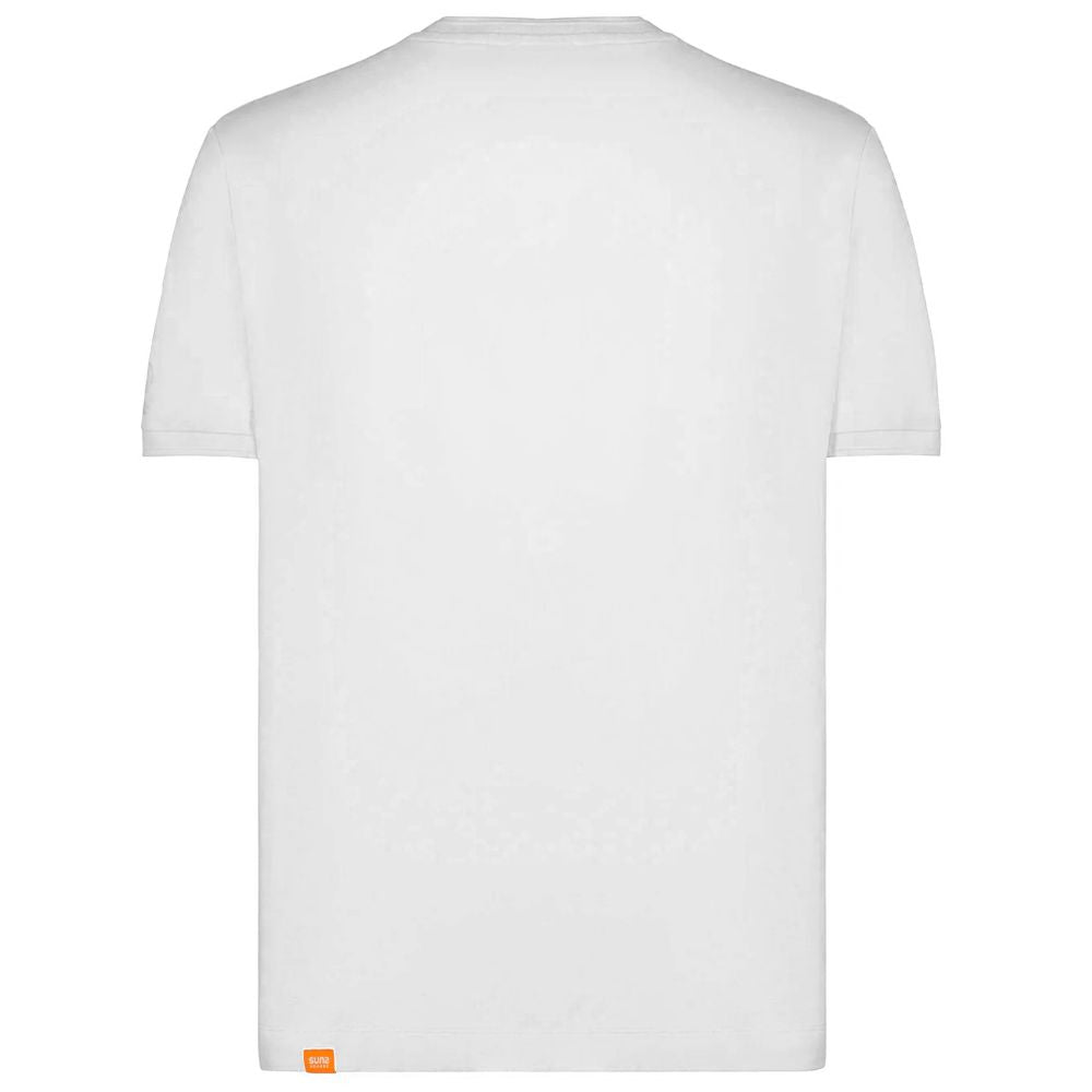 Back view of Suns White Cotton T-Shirt with crew neck, elasticated sleeves, logo on the left sleeve.