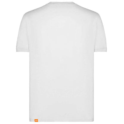 Back view of Suns White Cotton T-Shirt with crew neck, elasticated sleeves, logo on the left sleeve.