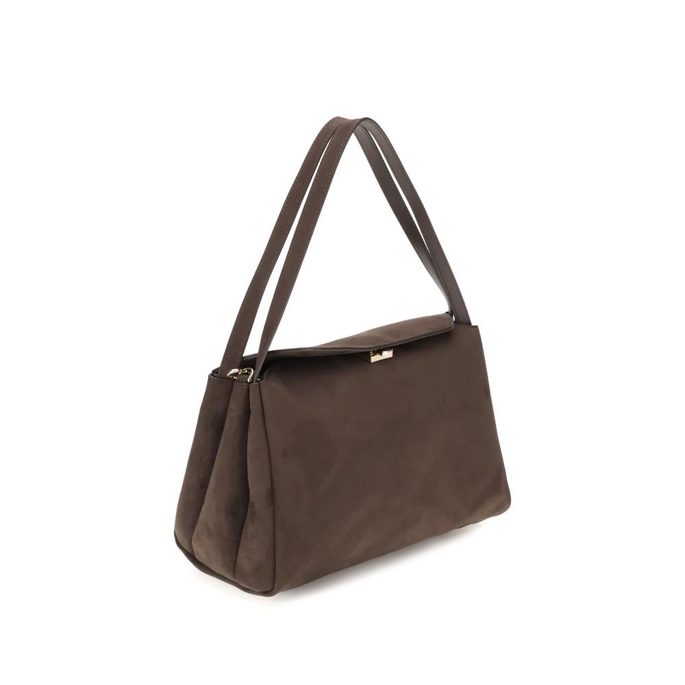 THEMOIRè Brown Other Fibres Shoulder Bag with dual flat handles and adjustable strap, featuring a magnetic closure for everyday use.