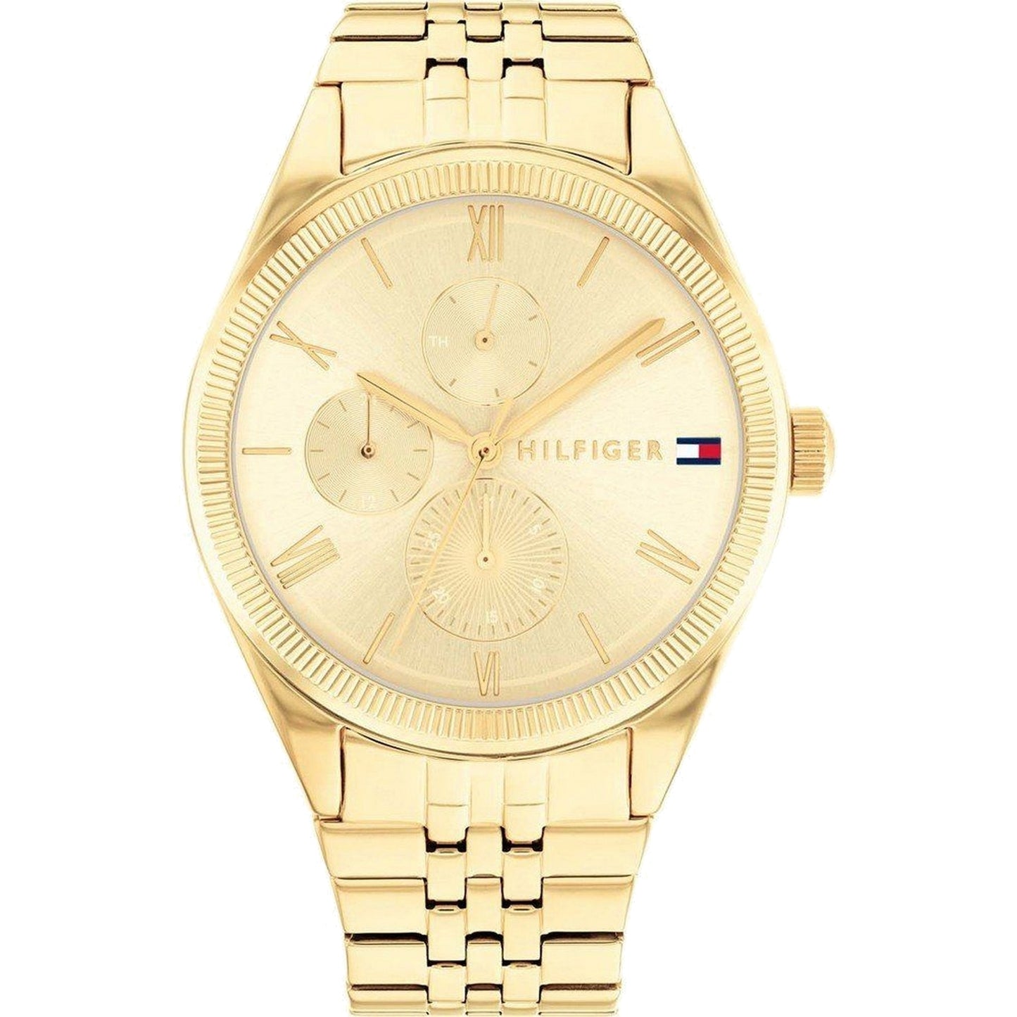 TOMMY HILFIGER Mod. 1782592 ladies quartz analog watch with gold bracelet, 38mm mineral dial, water resistant 3 ATM.