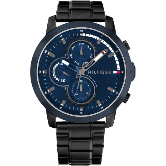 TOMMY HILFIGER Mod. 1792049 men's quartz analog watch with 46mm case, mineral dial, and official packaging.