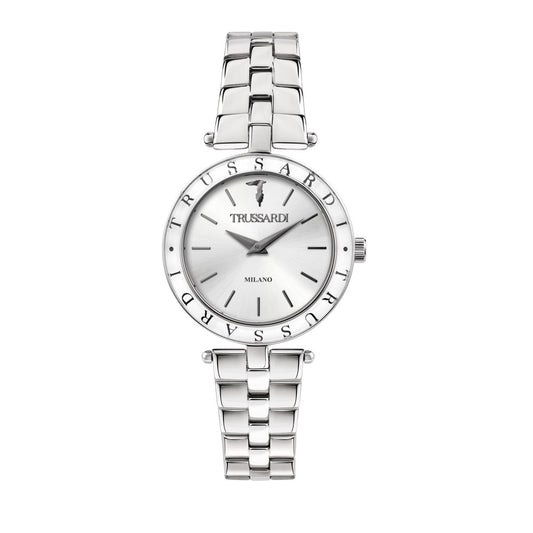 TRUSSARDI MOD. T-SHINY silver luxury watch with stainless steel bracelet and minimalist dial design.