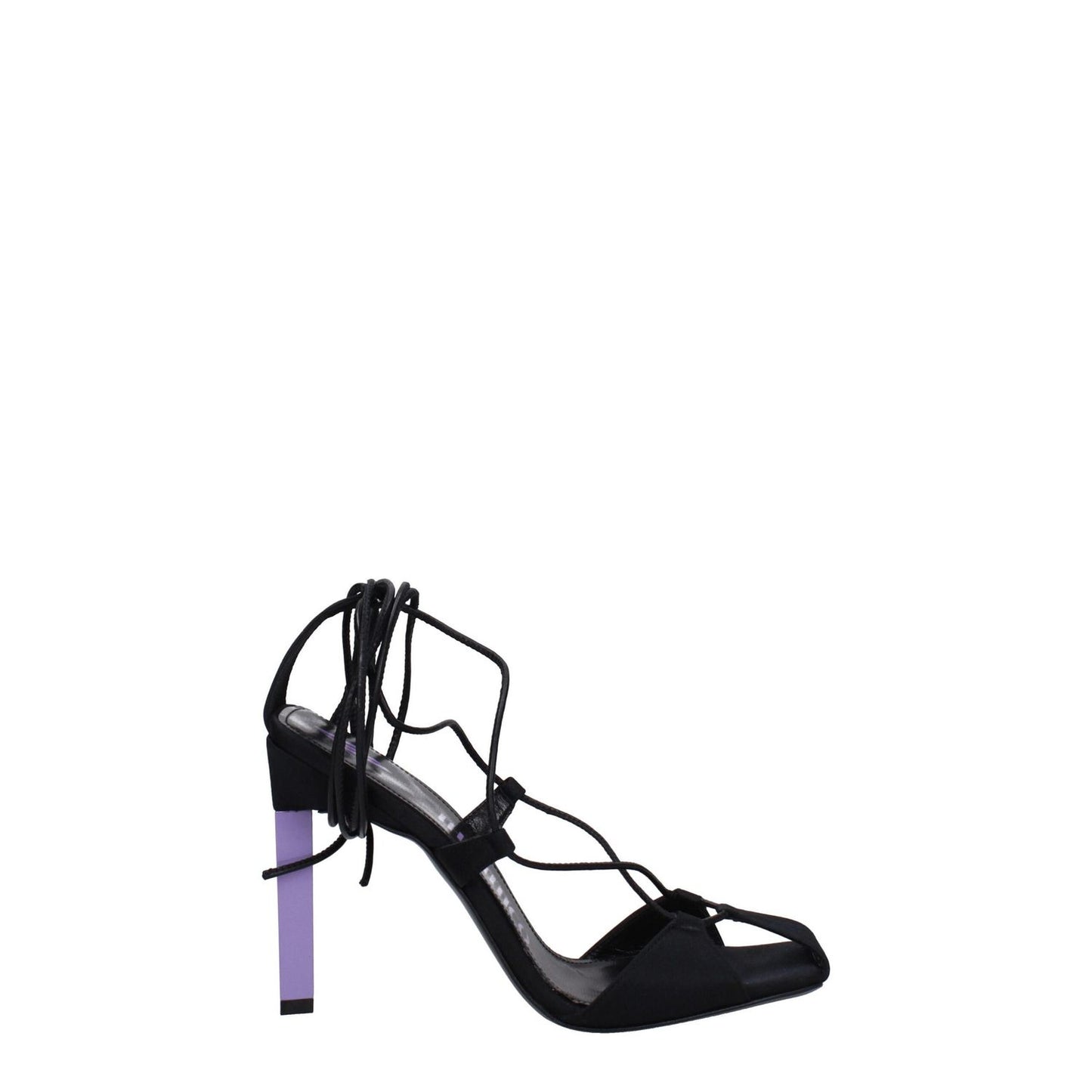 The Attico Black Fabric Stiletto Heel Sandals with open toe and mauve high heel, self-tie closure, leather sole. MPN S411V015528.