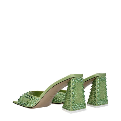 The Attico Green Satin Stiletto Heel Sandals with rhinestones, open toe, mid heel, leather sole, and lime accents, MPN S772V015T080.
