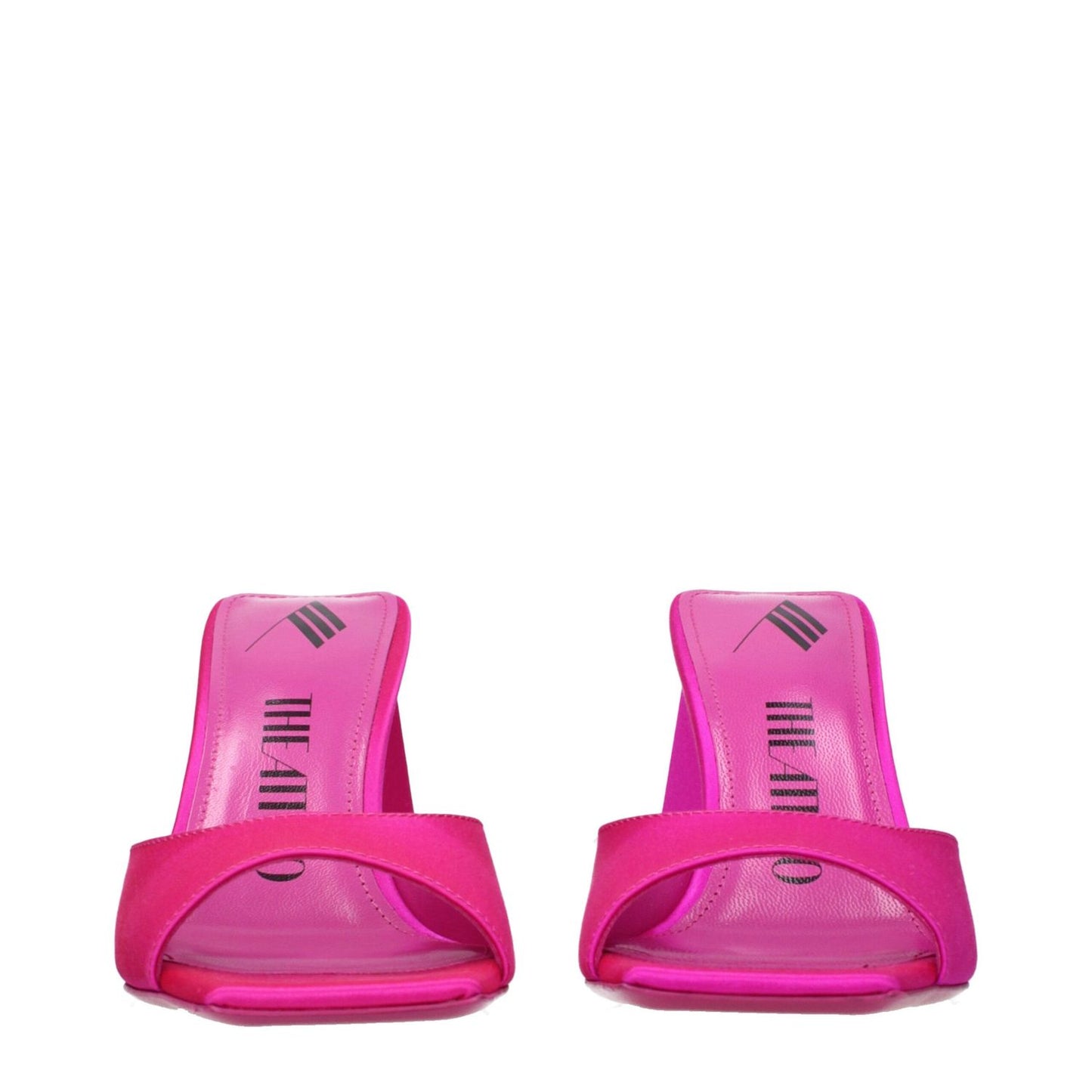 The Attico Pink Satin Stiletto Heel Sandals with open toe design and 8.5 cm mid heels, style MPN S772V007008, made of satin and leather.