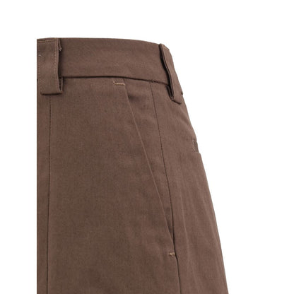 Side view of The Latest Brown Cotton Casual Pants highlighting high-waisted design, belt loops, and secure fit closures for style and comfort.