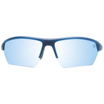 Front view of Timberland Blue Men Sunglass with blue metal full-rim aviator frame and grey polarized mirrored lenses, includes branded case.