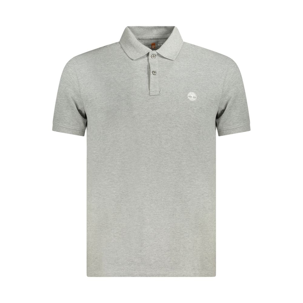 Timberland Gray Cotton Polo Shirt with slim fit, short sleeves, 2 buttons, logo embroidery.