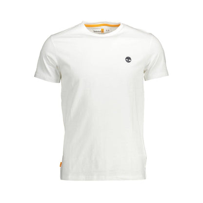 Timberland White Organic Cotton Men T-Shirt with logo, made from 100% organic cotton, crew neck, slim fit, eco-friendly fashion.