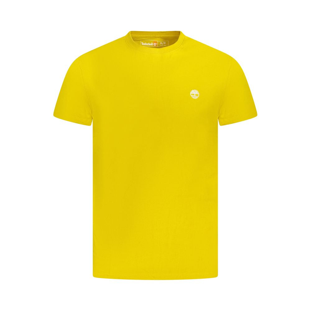 Timberland Yellow Cotton Men T-Shirt with slim fit and embroidered logo crafted from organic cotton for eco-conscious comfort and style.
